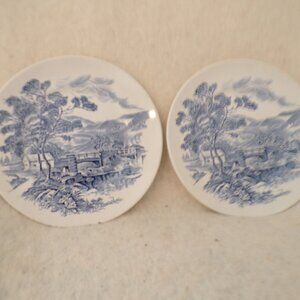2 Vintage WEDGWOOD Countryside Blue 7” Salad Dessert Bread Plates Enoch Tunstall